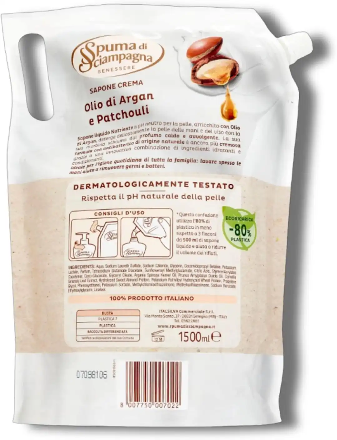 3x Spuma di Sciampagna Sapone Liquido Argan 1,5L – Ecoformato Ricarica