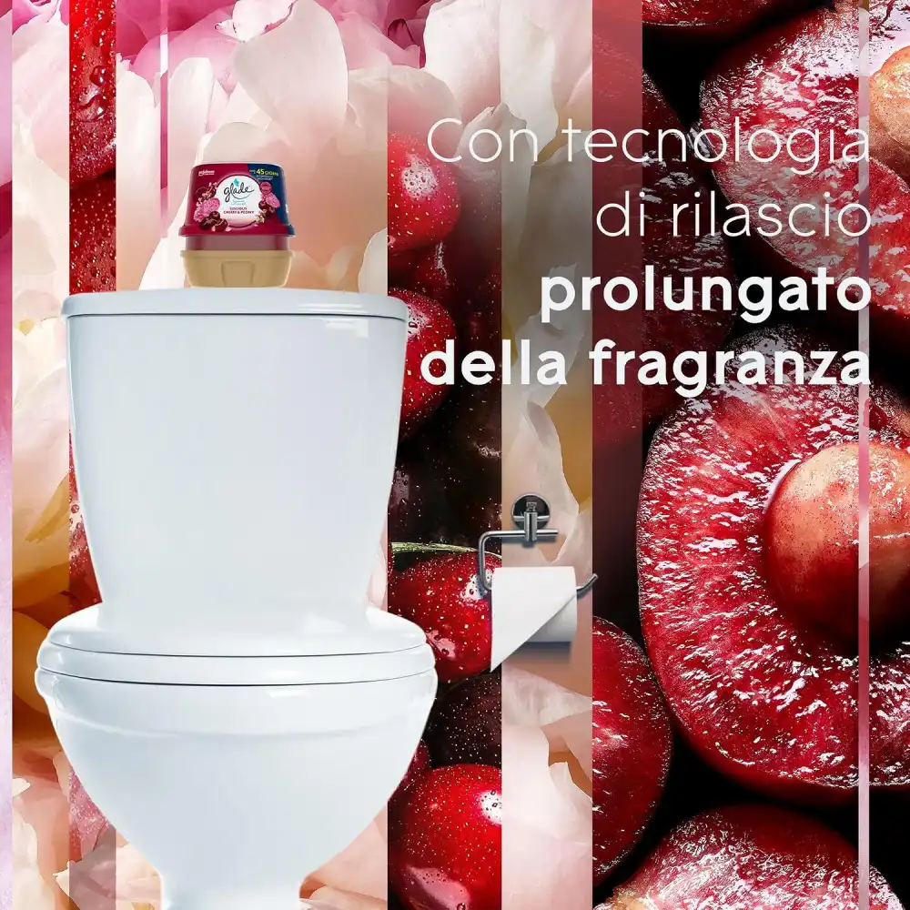 8 Glade Gel Profumato Bagno 180Gr Cherry Peony Ciliegia Peonia Profumo 45 Giorni