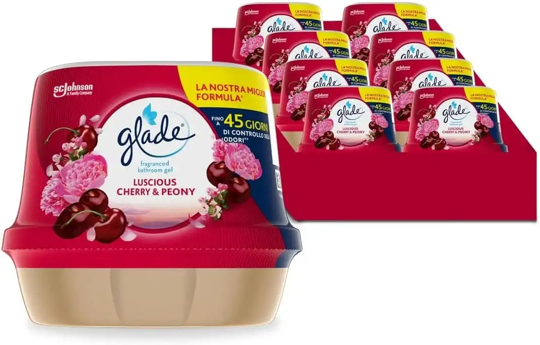8 Glade Gel Profumato Bagno 180Gr Cherry Peony Ciliegia Peonia Profumo 45 Giorni