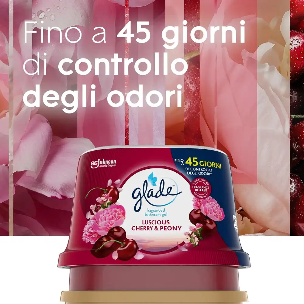 8 Glade Gel Profumato Bagno 180Gr Cherry Peony Ciliegia Peonia Profumo 45 Giorni