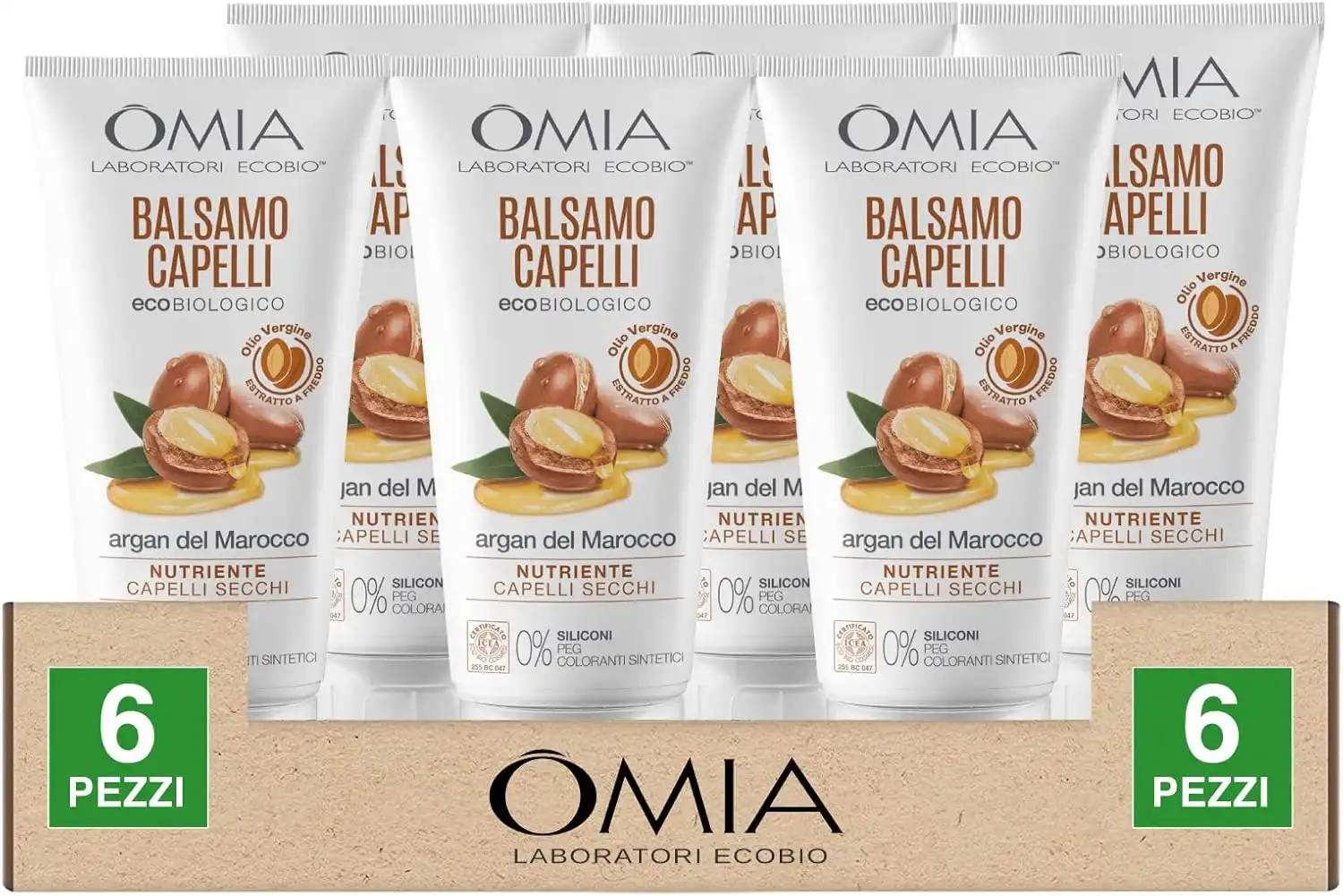 Omia Balsamo Capelli Argan Ecobiologico Nutriente Capelli Secchi 6x180 ml