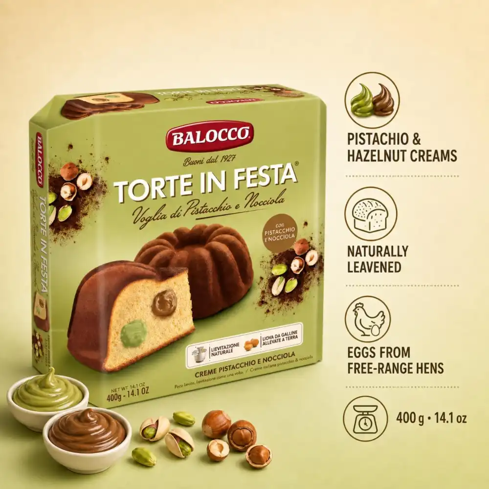 Torta Pistacchio e Nocciola 400g Balocco Doppia Crema Dolce Soffice Dessert XL