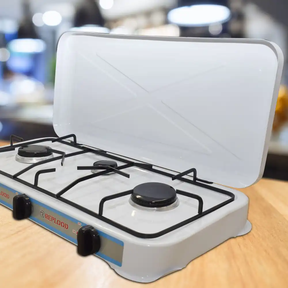 Fornello Gas Gpl 3 Fuochi Bianco Fornellino da Campeggio Cucina Portatile 57x27