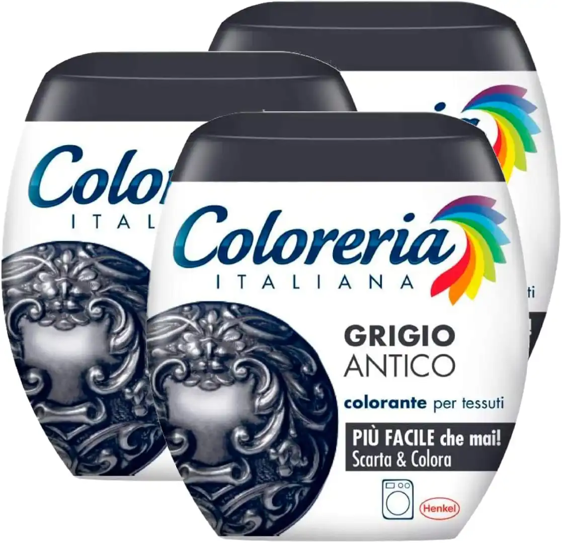 Coloreria Italiana Grey Colorante Tessuti in Lavatrice, Grigio Antico, 3x350g