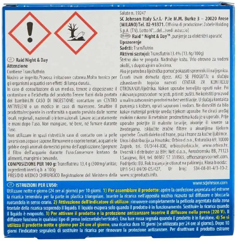 12X Raid Night&Day Ricarica Diffusore Antizanzare Tigre e Comune Senza Profumo