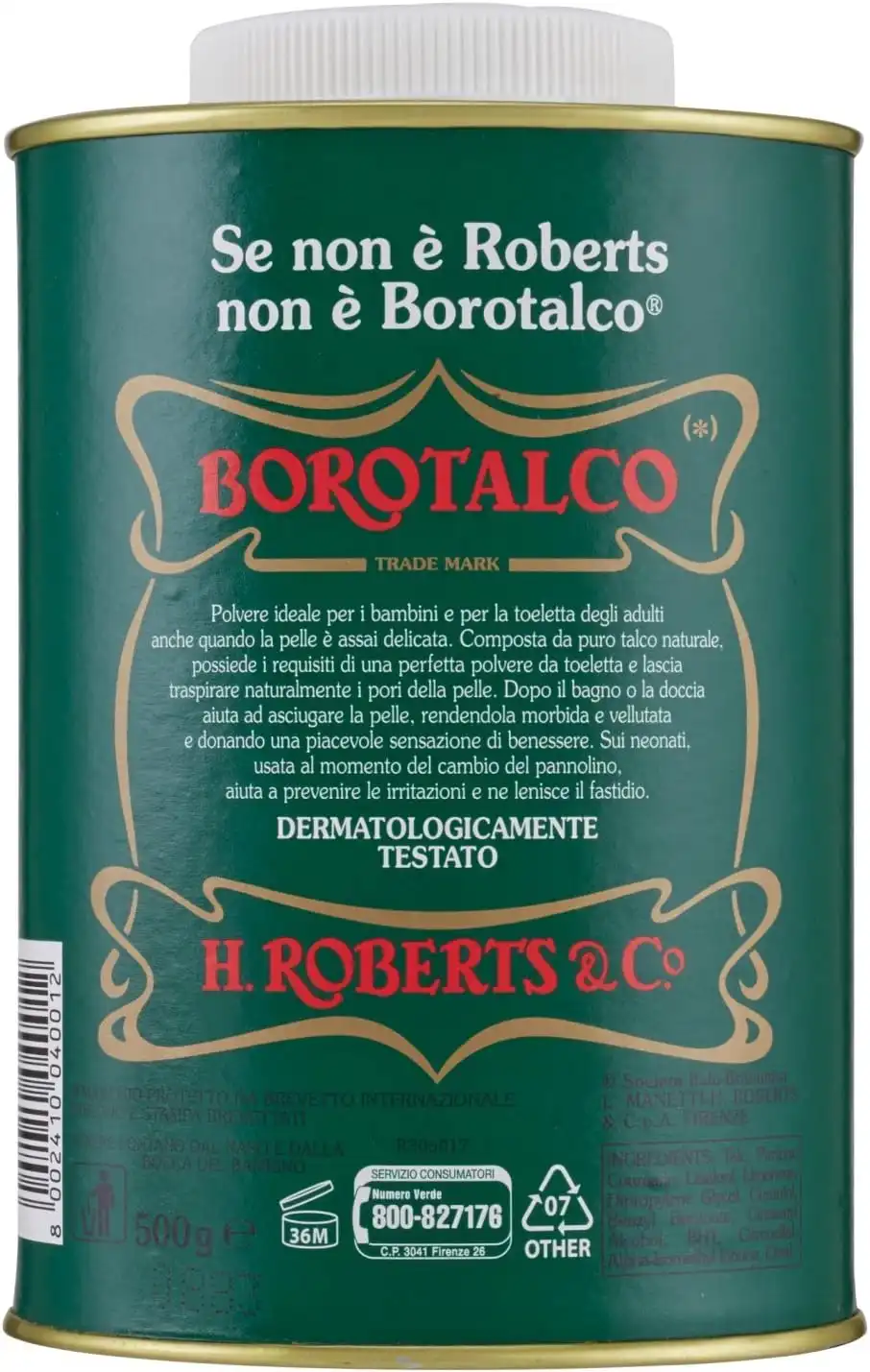 6x Borotalco Roberts Talco Barattolo da 500 gr - 6 Confezioni