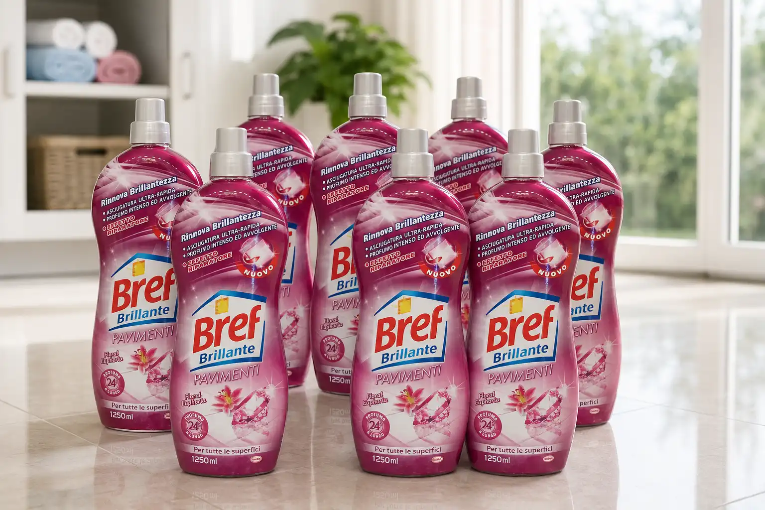 8x Bref Brillante Lavapavimenti Floral Euphoria 1250ml Detergente Pavimenti 10L