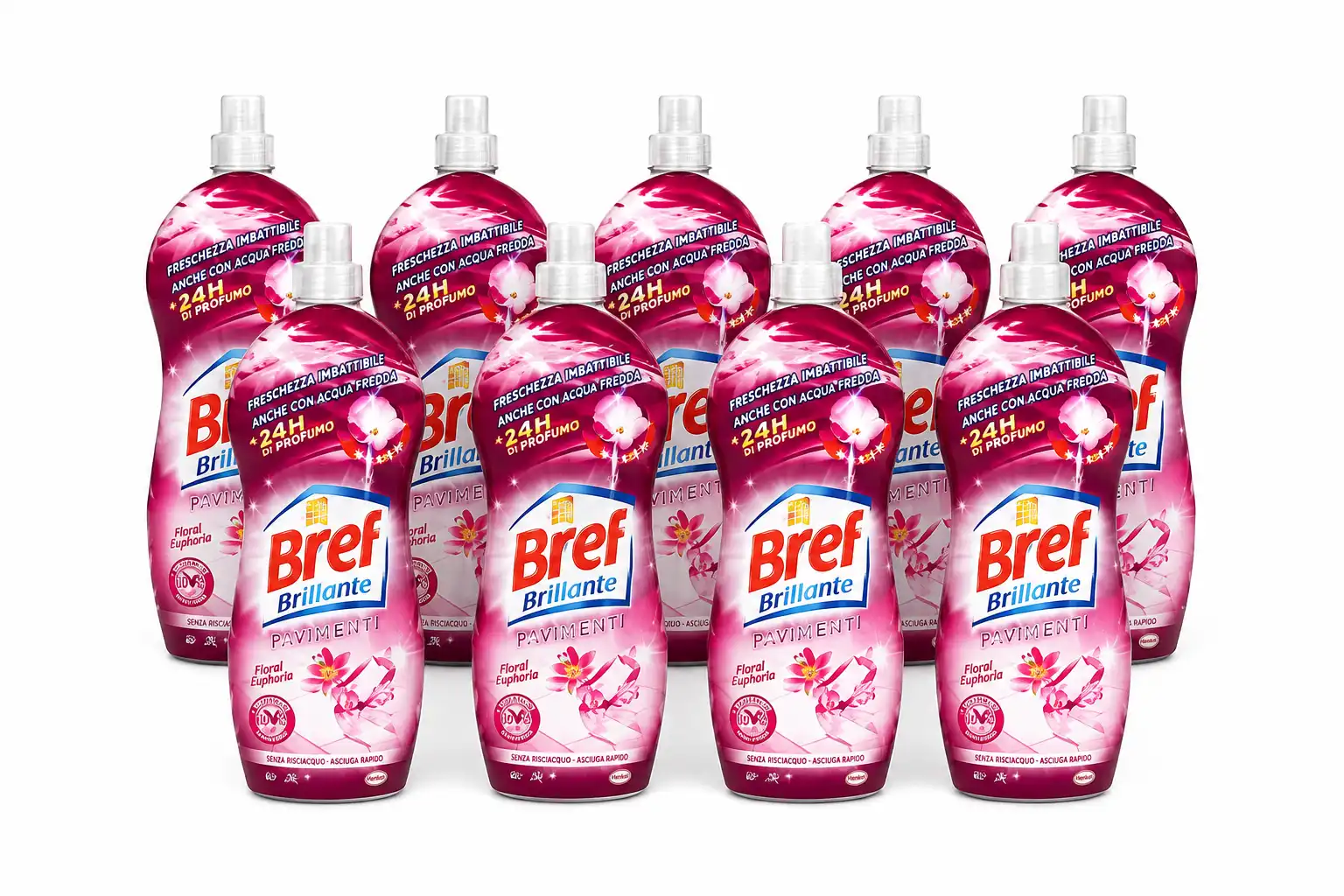 8x Bref Brillante Lavapavimenti Floral Euphoria 1250ml Detergente Pavimenti 10L