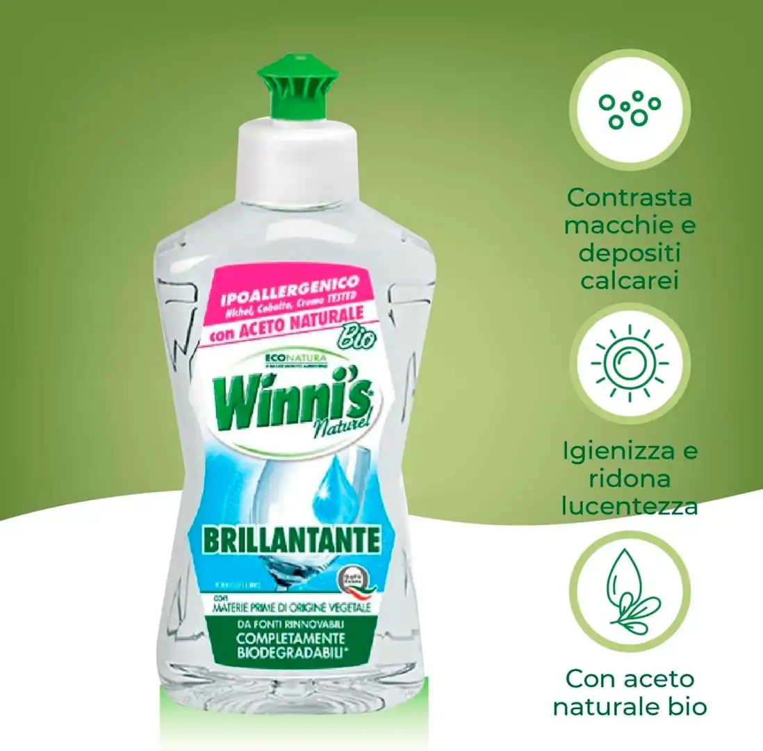 Winni's Naturel Brillantante per Lavastoviglie, Aceto Bio 4x250ml Ipoallergenico