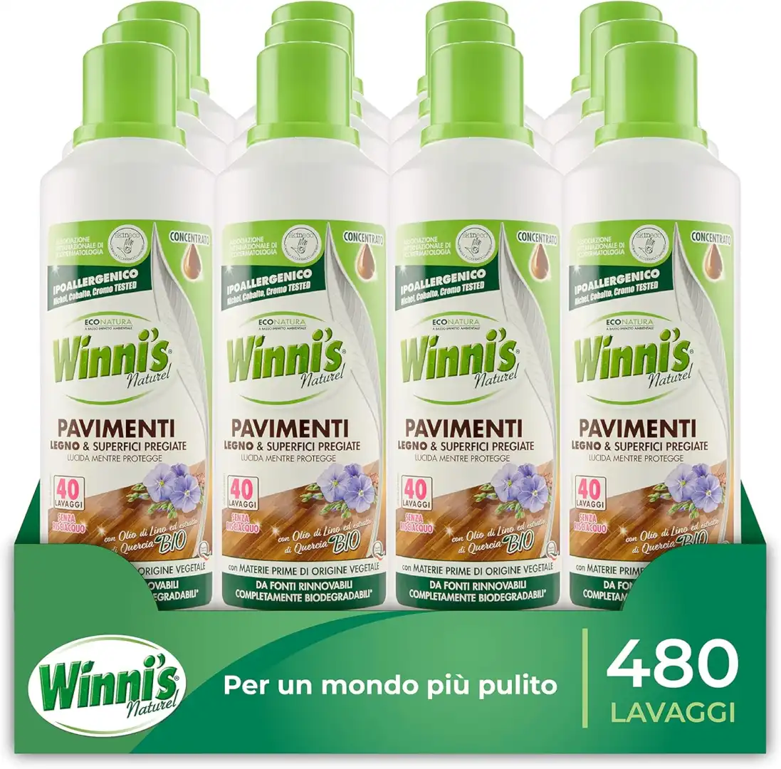 12x Winni's - Detersivo Pavimenti Parquet, Legno e Superfici Pregiate 12x1lt