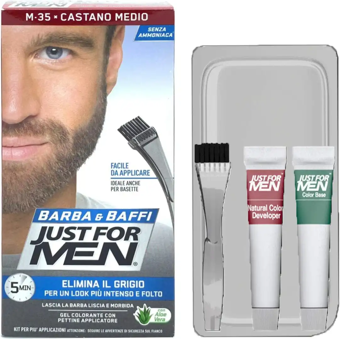 Just For Men Barba e Baffi M-35 Castano Medio 6 Kit Colore Permanente Uomo