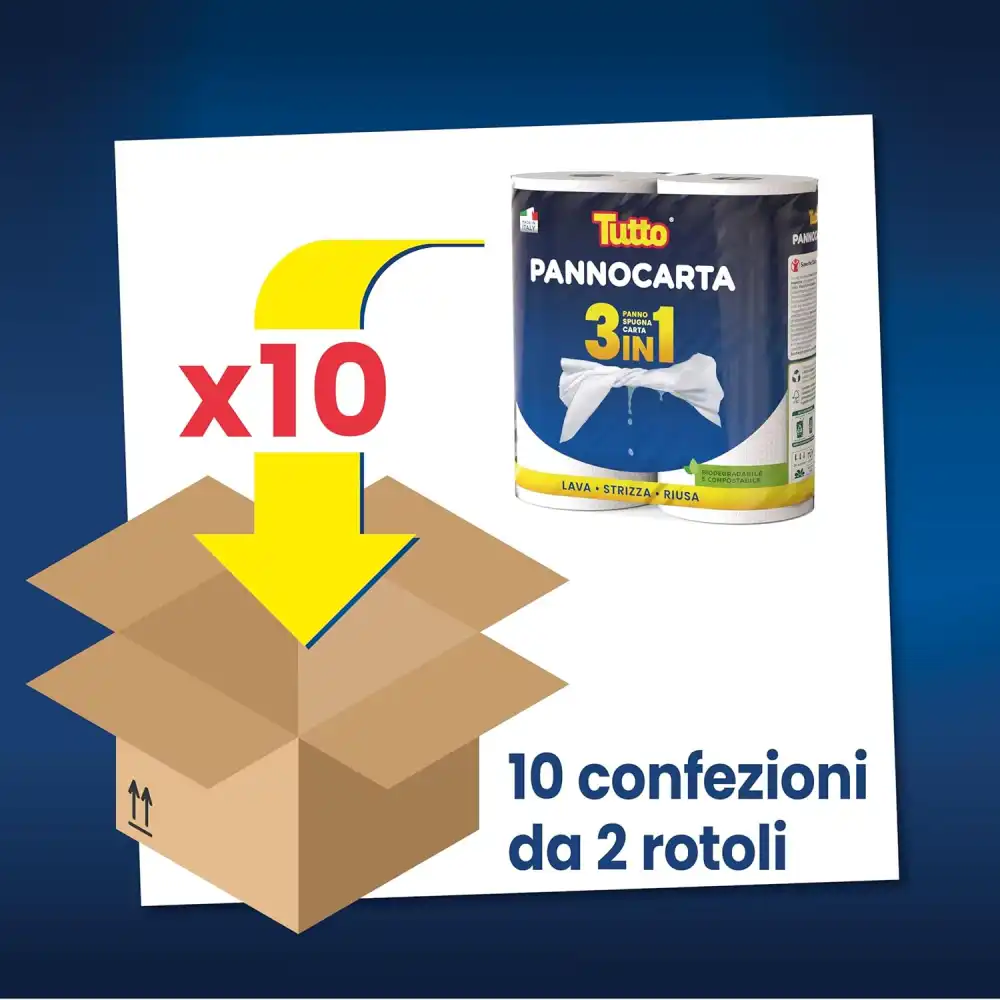 Tutto Pannocarta 3 in 1 - 20 Rotoli di Carta Multiuso 1 Velo - 48* Strappi