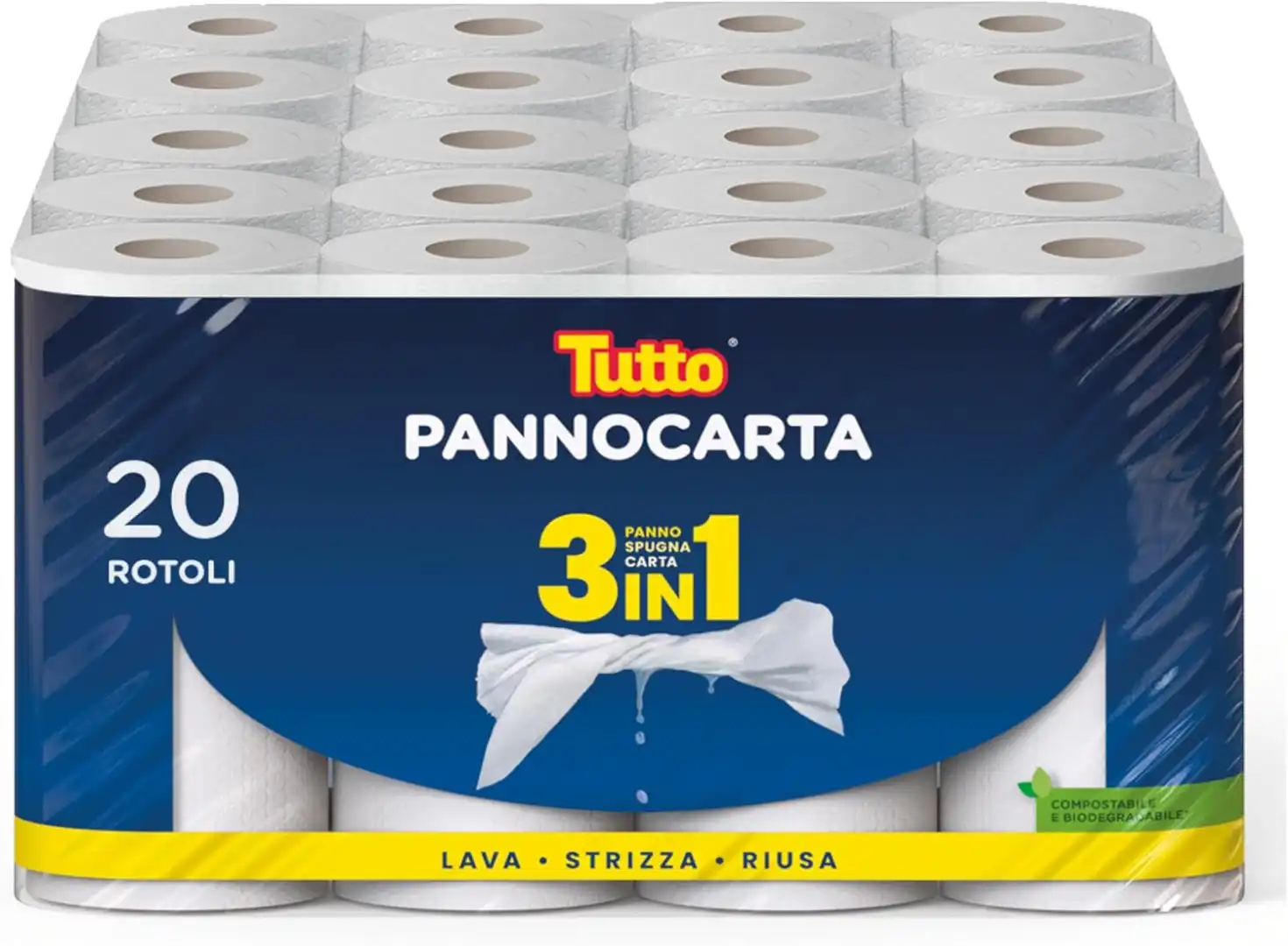 Tutto Pannocarta 3 in 1 - 20 Rotoli di Carta Multiuso 1 Velo - 48* Strappi