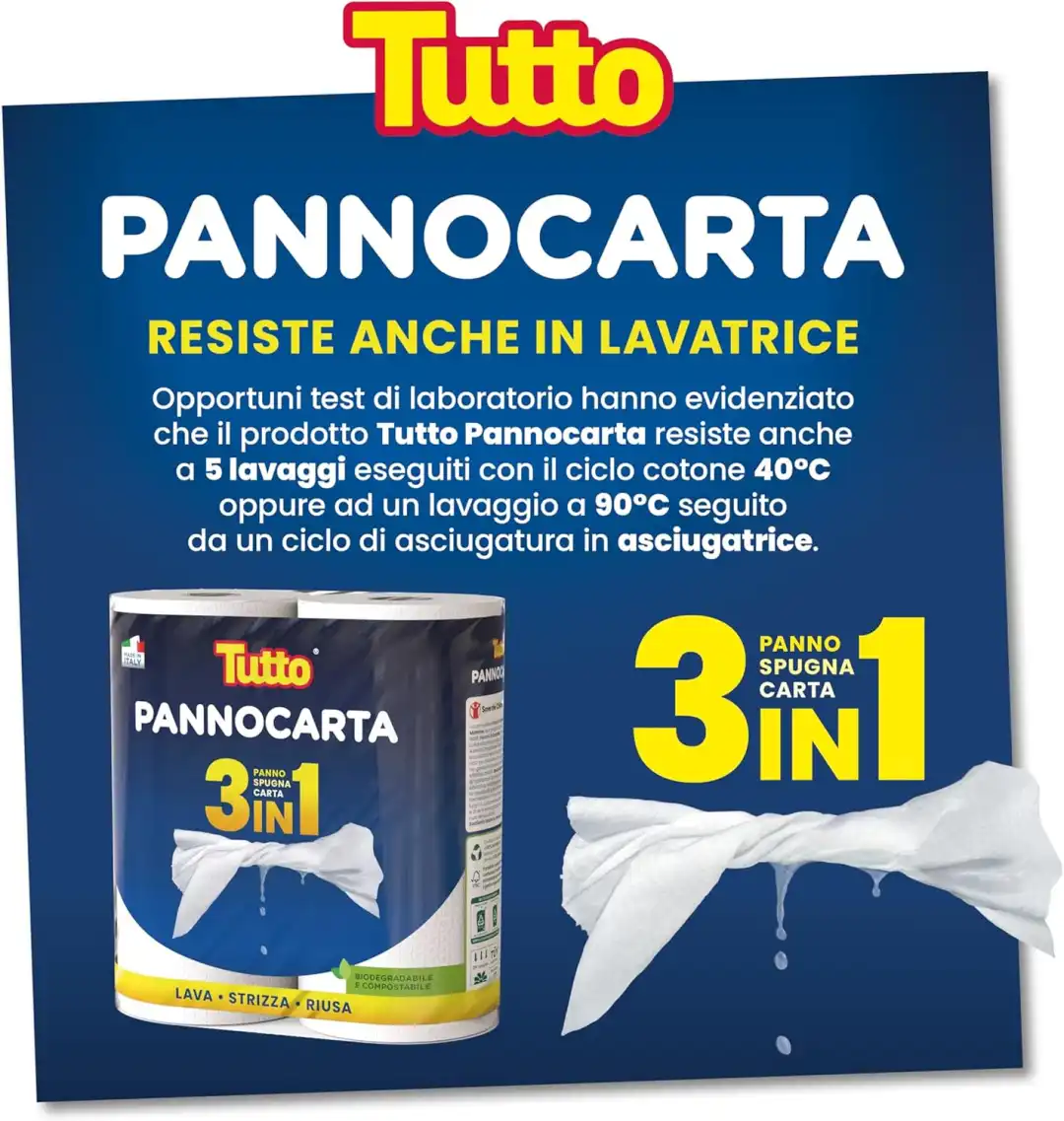 Tutto Pannocarta 3 in 1 - 20 Rotoli di Carta Multiuso 1 Velo - 48* Strappi