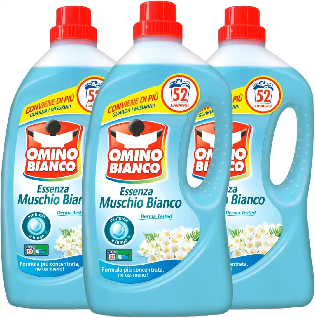 Omino Bianco Detersivo Liquido 2600ml x3, Muschio Bianco, 52 Lavaggi