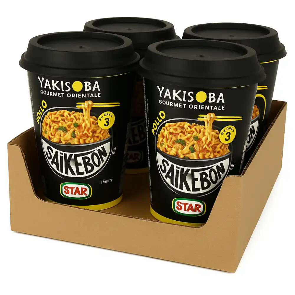 Star Saikebon Yakisoba al Pollo – 4 Confezioni da 93g, Pronto in 3 Minuti