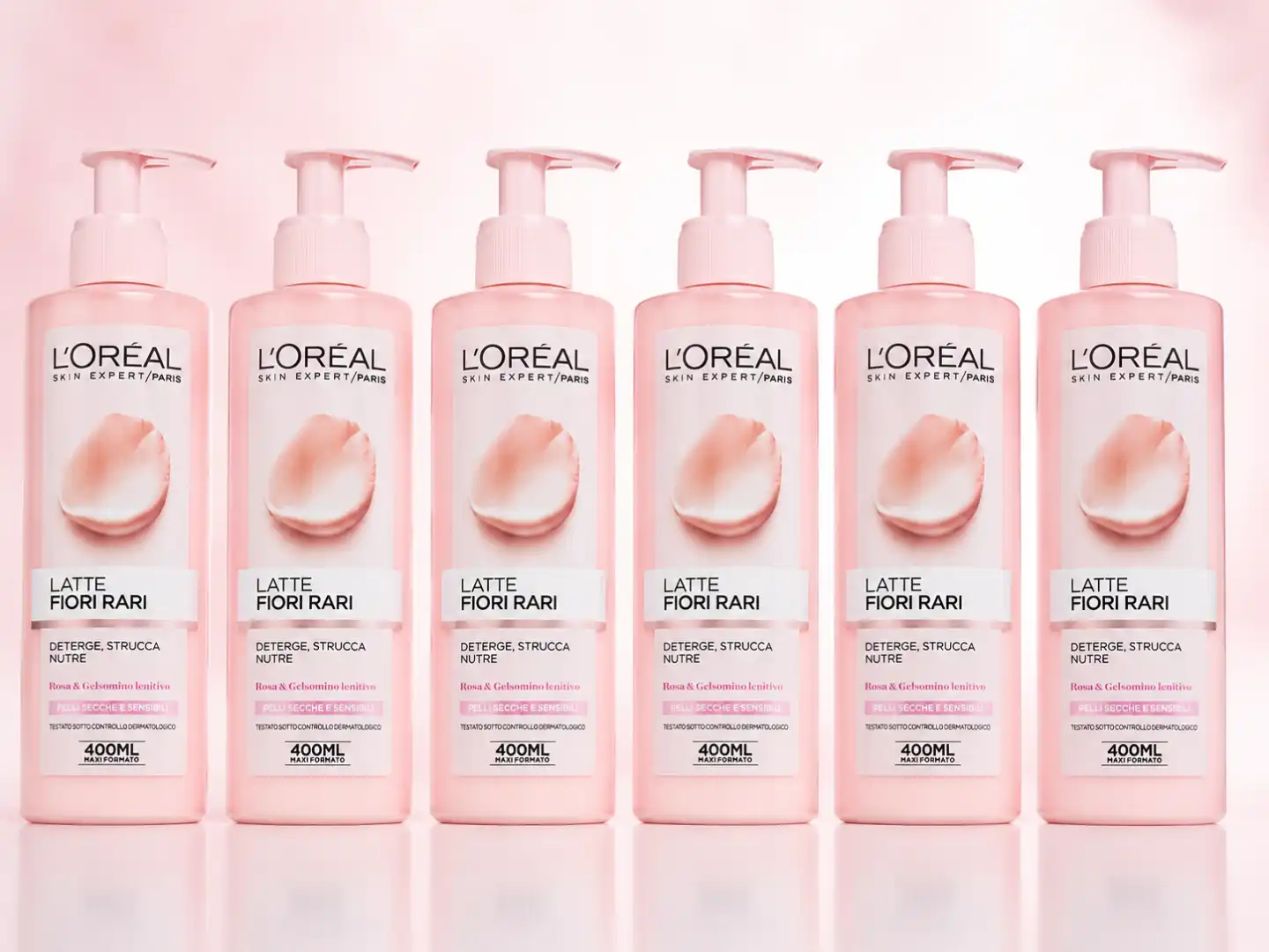 6X L'Oréal Latte Struccante Fiori Rari 400Ml Pelli Secche Sensibili Cura