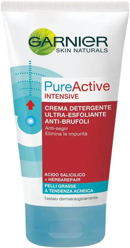 Garnier Pure Active Crema Detergente Ultra-Esfoliante Anti-Brufoli, 150 ml
