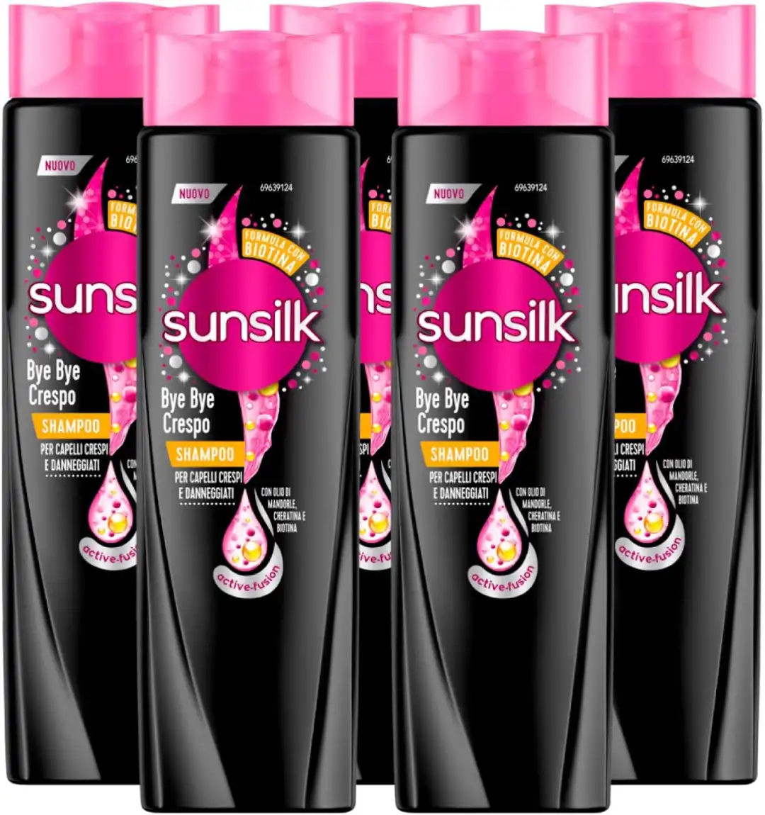 5x Sunsilk Shampoo Bye Bye Crespo Cheratina Olio Capelli Crespi Danneggiati250ml