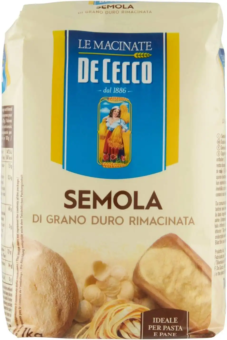 De Cecco Semola di Grano Duro Rimacinata - Confezione da 5 Kg (5x1 Kg)