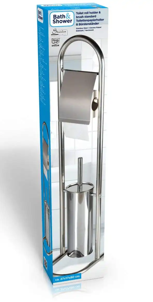 Portarotolo e Scopino Per Carta Igienica e Spazzola In Acciaio Inox 80CM Bagno