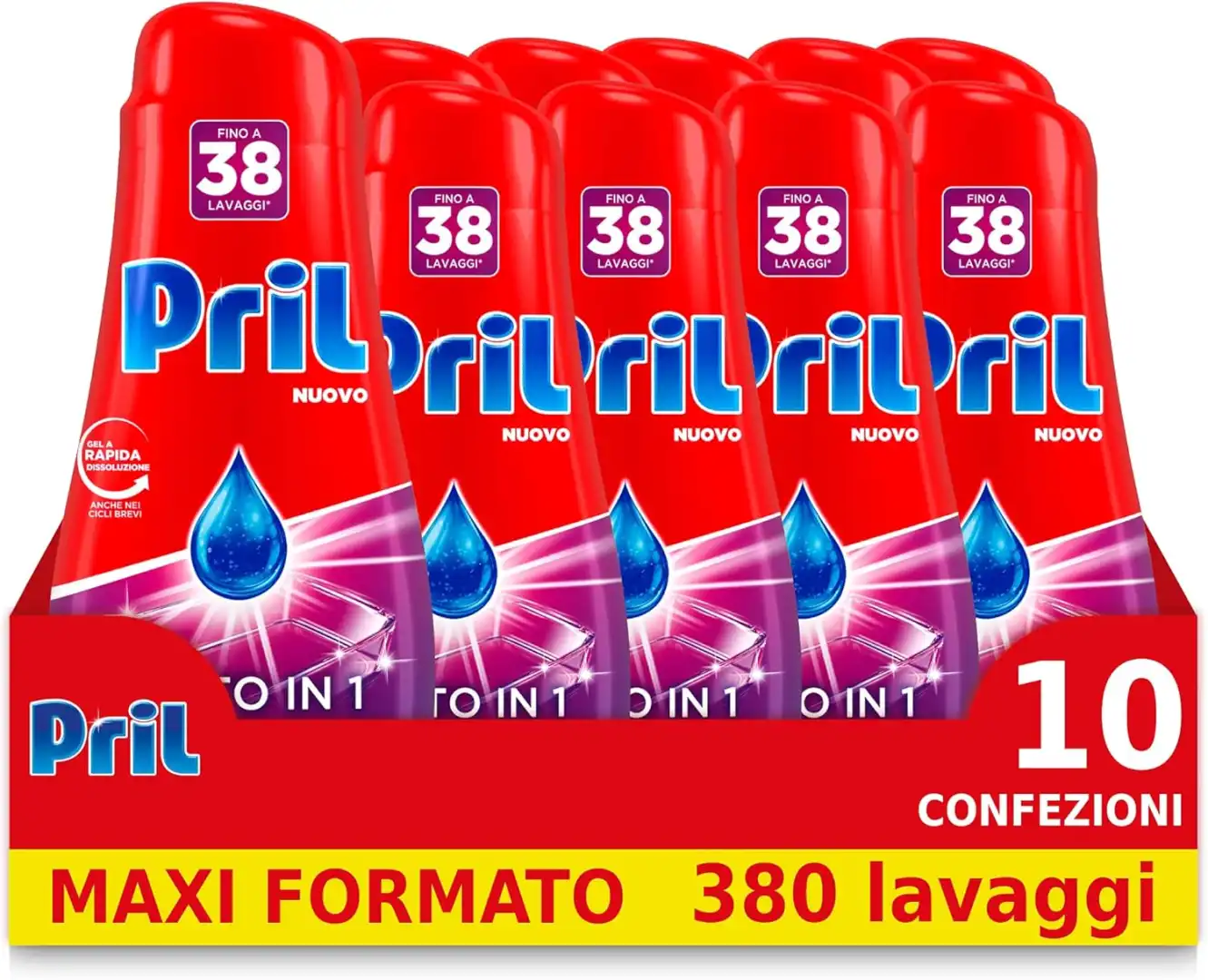 10x Pril Gel All in One Sciogli Grasso Detersivo Lavastoviglie Liquido 38Lavaggi