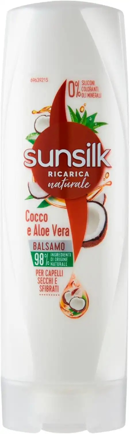 5x Sunsilk Balsamo Cocco Aloe Vera Capelli Secchi Sfibrati 200ml Ricarica Naturale
