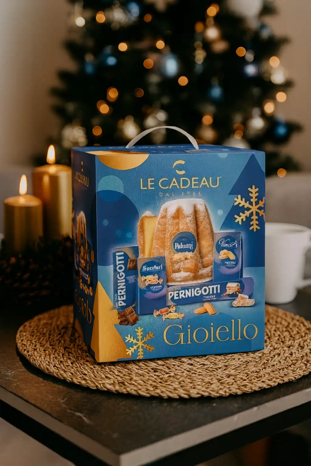 Cesto Natalizio Le Cadeau Gioiello 5pz con Dolce, Cioccolato e Torrone