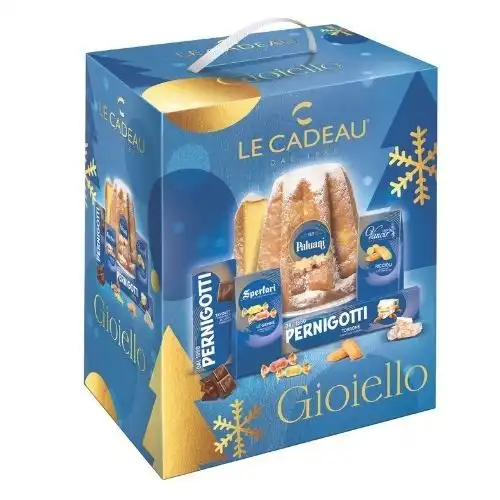 Cesto Natalizio Le Cadeau Gioiello 5pz con Dolce, Cioccolato e Torrone