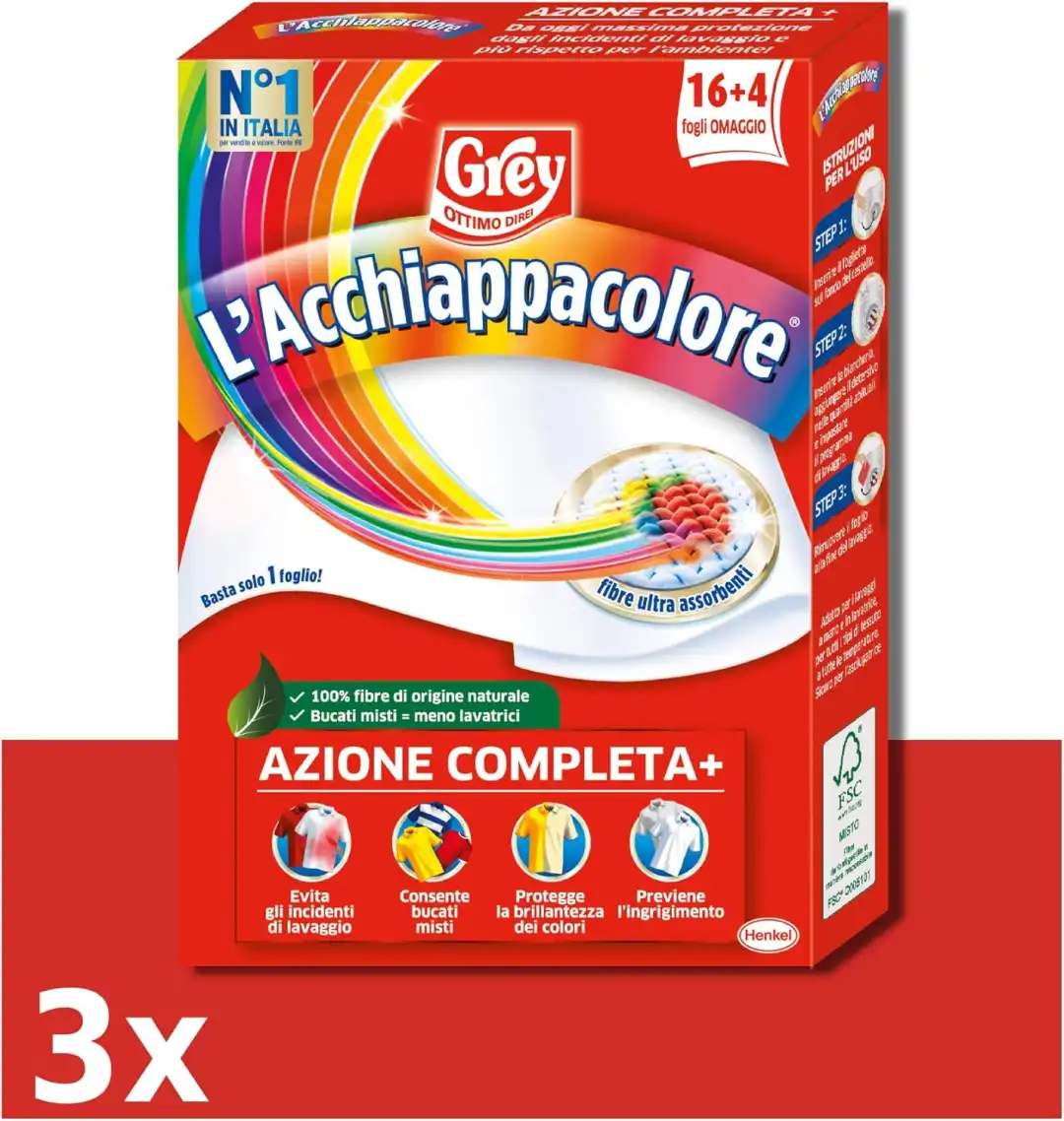 Grey L'Acchiappacolore 3x20 Fogli, Protegge e Previene Incidenti Lavaggio