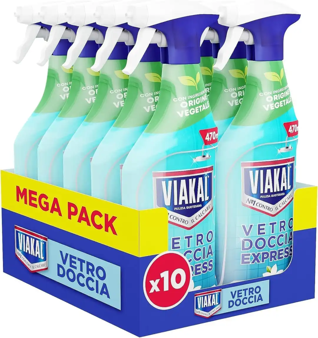 Viakal Vetro Doccia Express 470ml x10 –Mega Pack Pulizia Rapida Senza Risciacquo