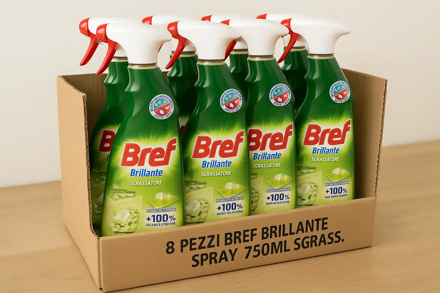 8X Bref Brillante Spray Sgrassatore 750ml Rimuove Grasso Ostinato Cucina