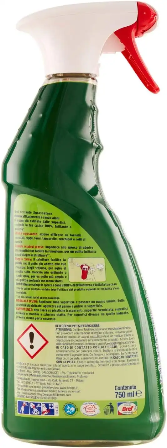 8X Bref Brillante Spray Sgrassatore 750ml Rimuove Grasso Ostinato Cucina