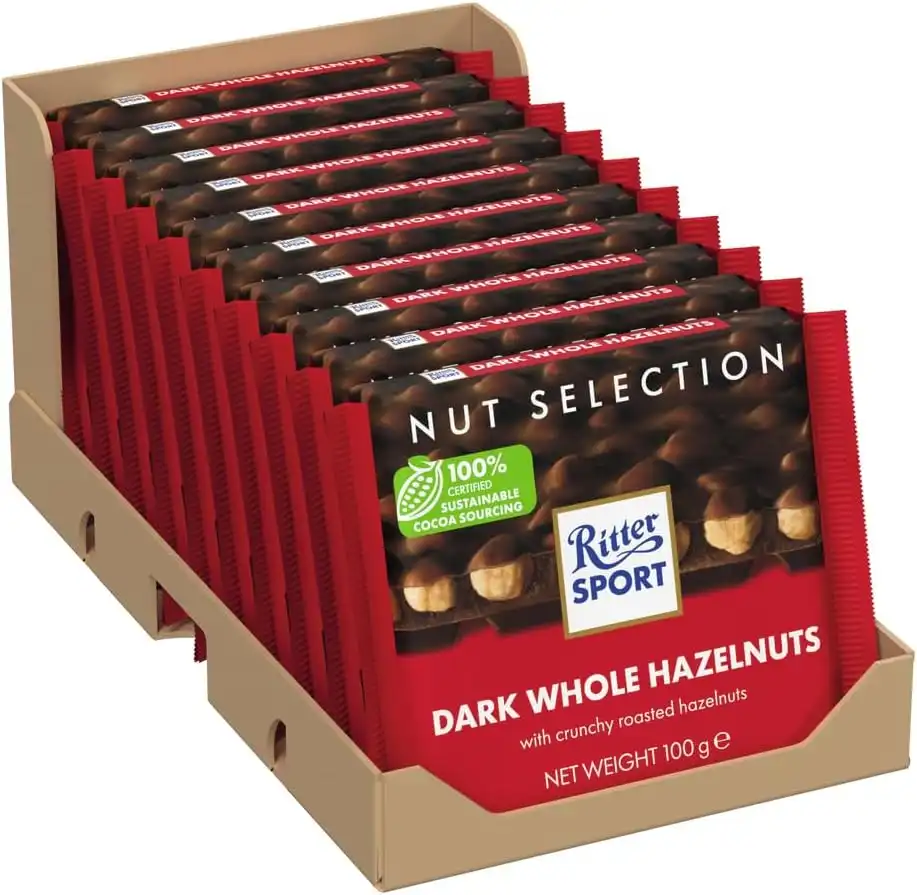 10 Ritter Sport Fondente Nocciole Intere 100Gr Cioccolato Cacao Tavoletta Pack