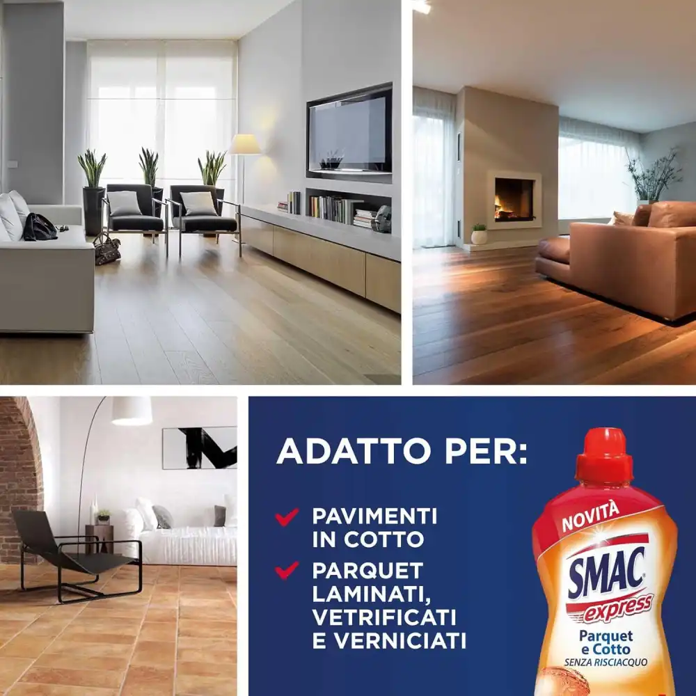 4x Smac Express Parquet Cotto 1L Detergente Pavimenti Delicati Senza Risciacquo