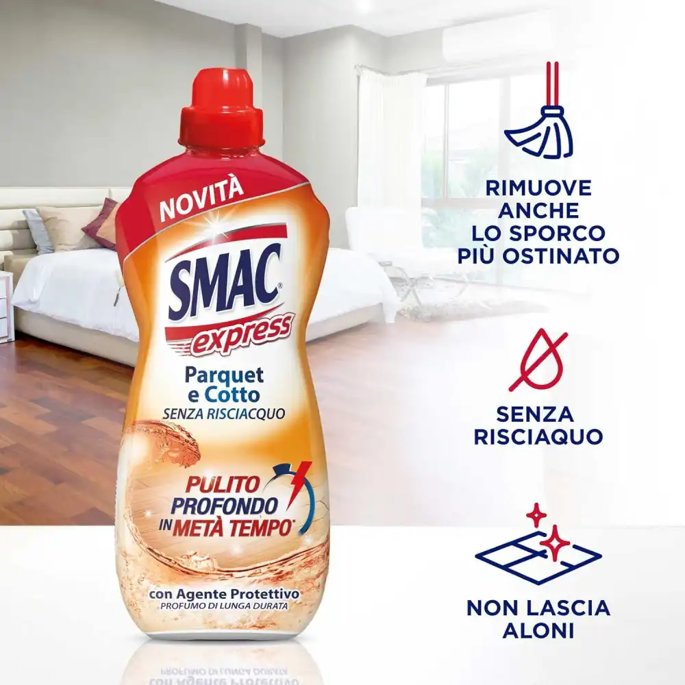 4x Smac Express Parquet Cotto 1L Detergente Pavimenti Delicati Senza Risciacquo