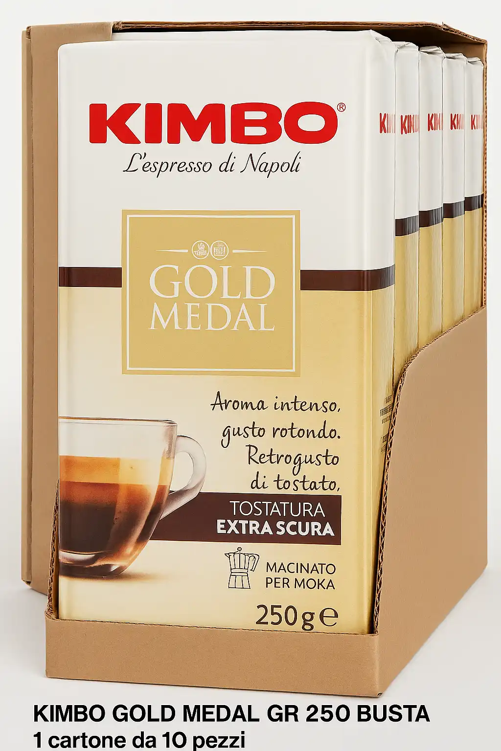 10x Caffè Macinato Gold Medal 250g – Tostatura Extra Scura per Moka 2,5kg Totale