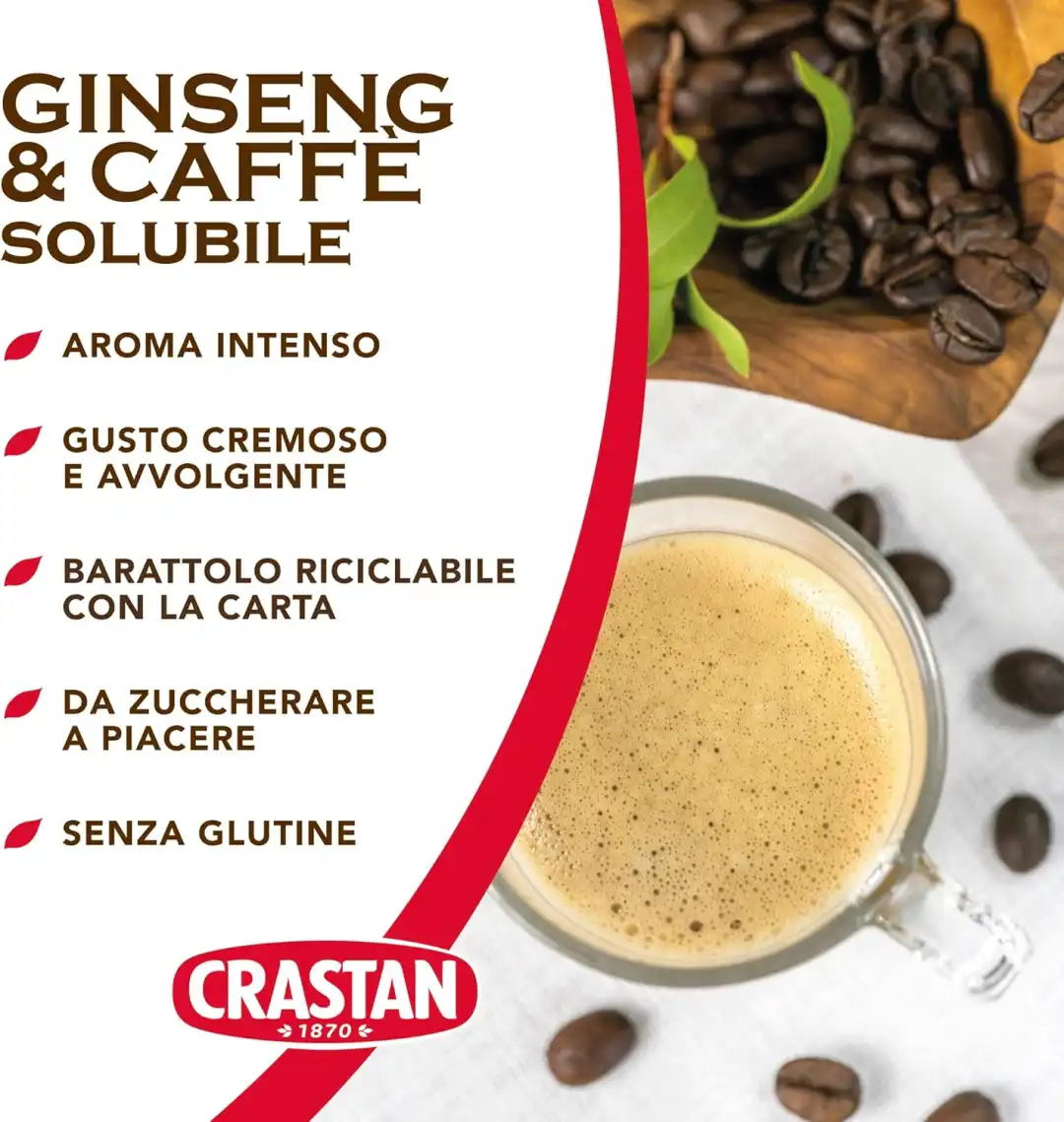 Crastan Ginseng Caffè Solubile 200g 25 Tazze per Confezione Set da 6 Barattoli