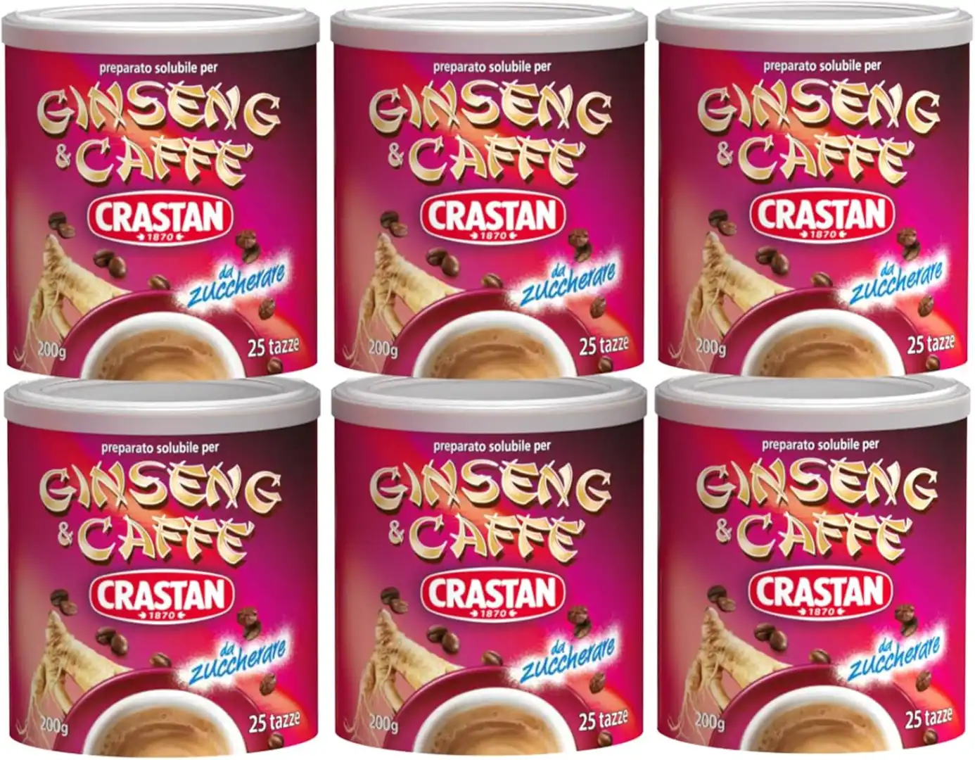Crastan Ginseng Caffè Solubile 200g 25 Tazze per Confezione Set da 6 Barattoli