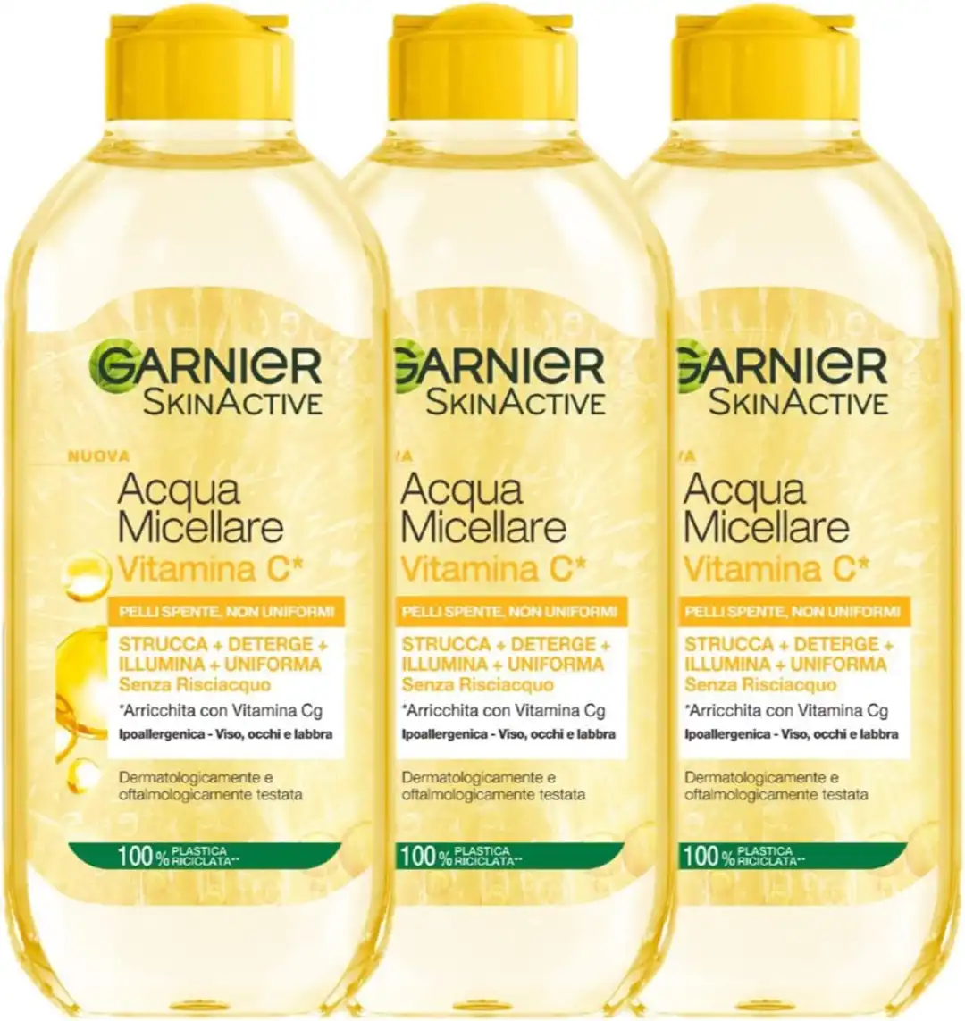 3x Garnier Acqua Micellare SkinActive Vitamina C Pelli Spente Detergente 3x400ml