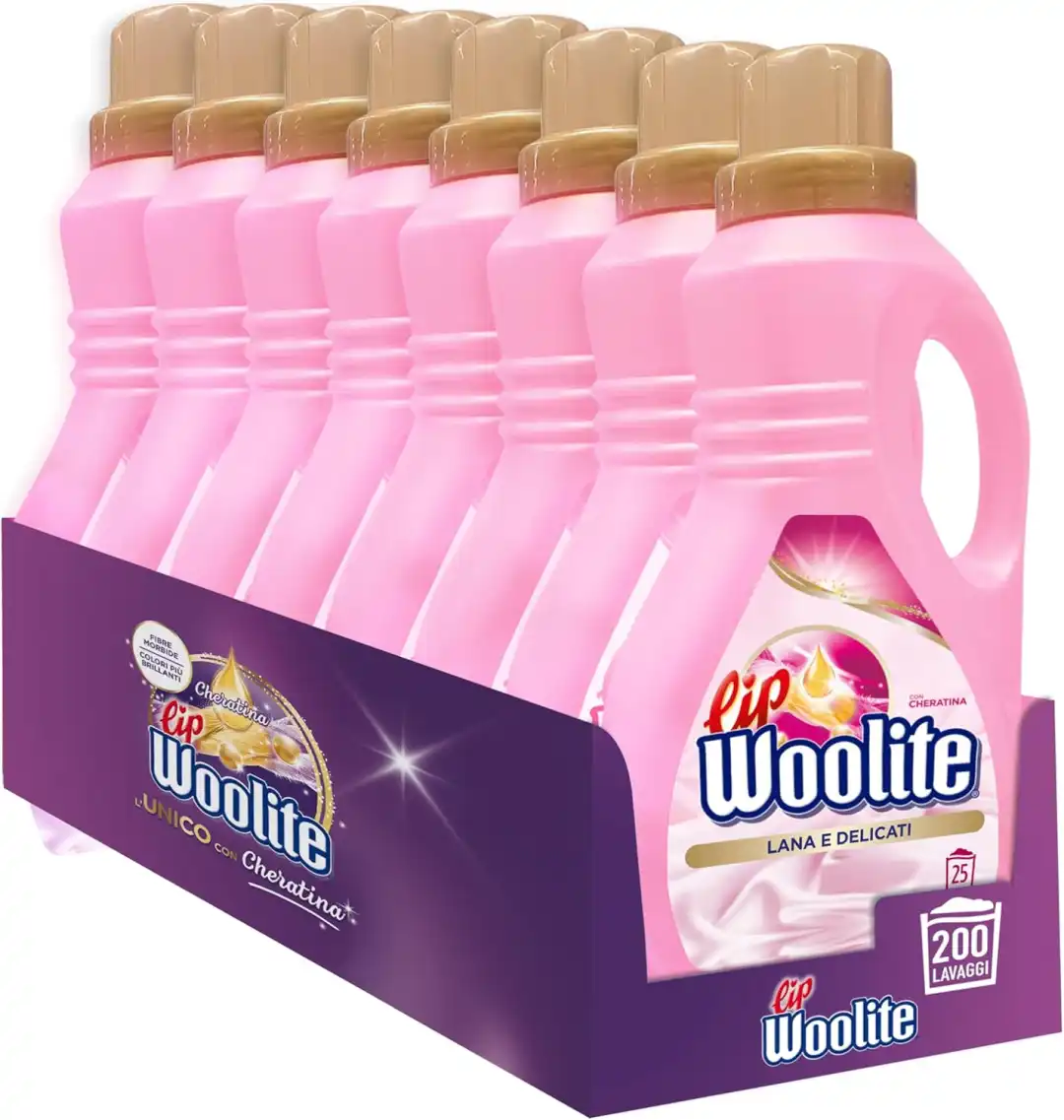 8x Lip Woolite Detersivo Liquido Lavatrice Per Lana e Capi Delicati 200 Lavaggi