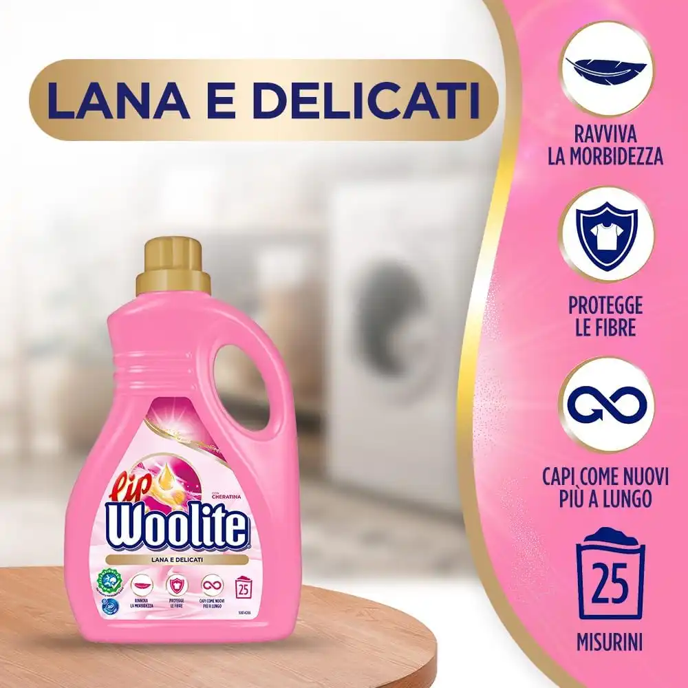 8x Lip Woolite Detersivo Liquido Lavatrice Per Lana e Capi Delicati 200 Lavaggi