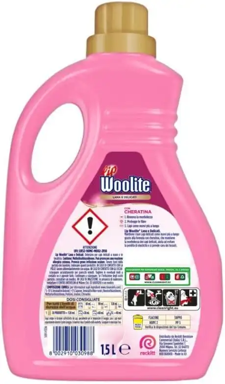 8x Lip Woolite Detersivo Liquido Lavatrice Per Lana e Capi Delicati 200 Lavaggi