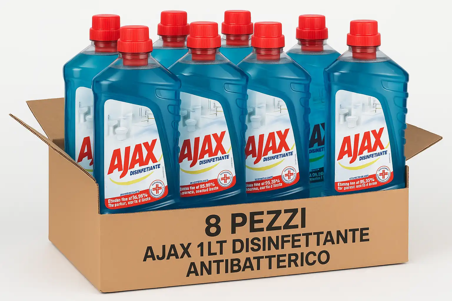 Ajax Disinfettante Antibatterico Multiuso 8x1L – Elimina Batteri Muffe e Lieviti