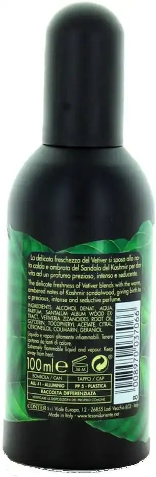 12x Tesori d'Oriente Profumo Sandalo Kashmir Vetiver 100ml Aromatico Uomo