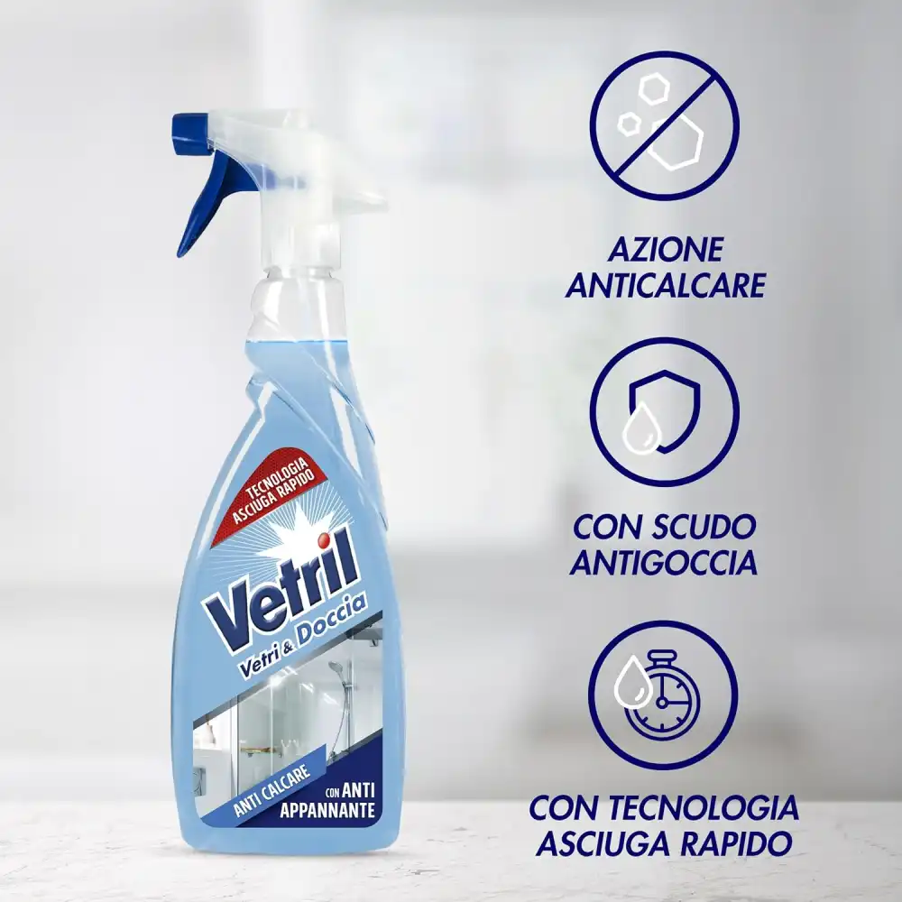 Vetril Natural Spray Vetri 650ml x4 – Detergente Brillantezza No Aloni