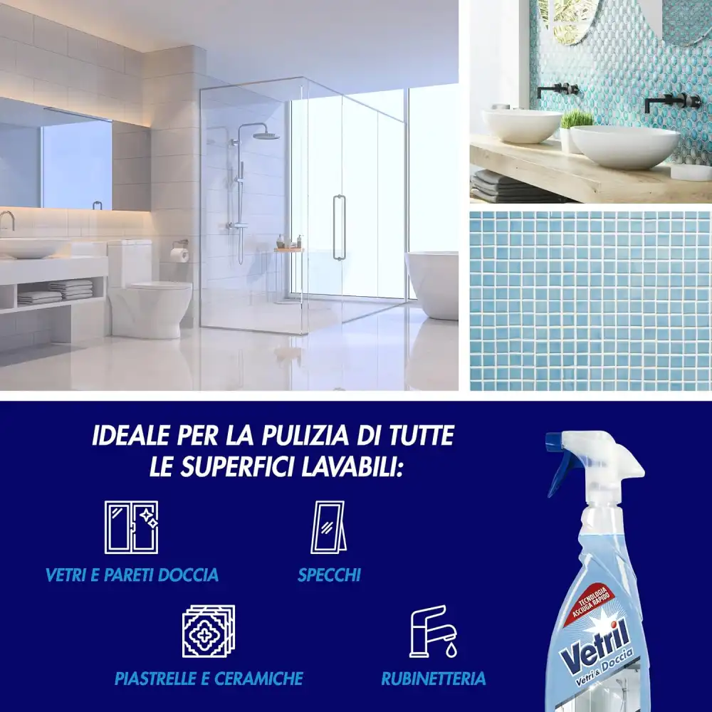 Vetril Natural Spray Vetri 650ml x4 – Detergente Brillantezza No Aloni
