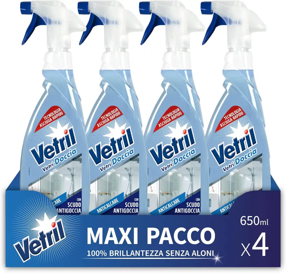 Vetril Natural Spray Vetri 650ml x4 – Detergente Brillantezza No Aloni
