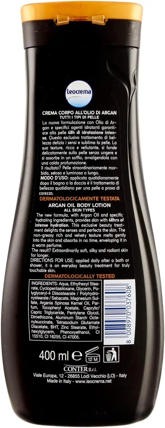 12x Leocrema Crema Fluida Corpo Olio Di Argan 400ml Idratante Pelle Morbida
