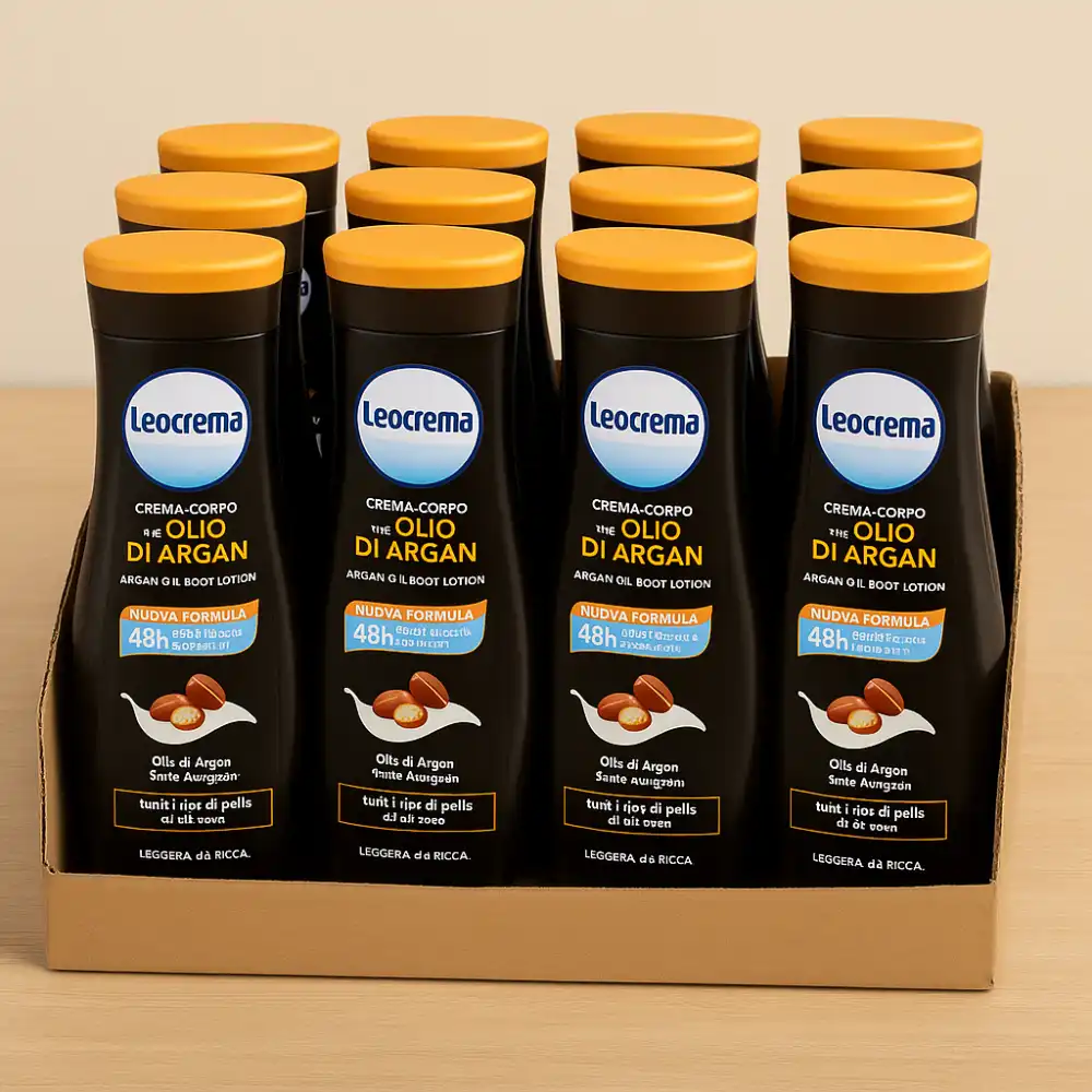 12x Leocrema Crema Fluida Corpo Olio Di Argan 400ml Idratante Pelle Morbida